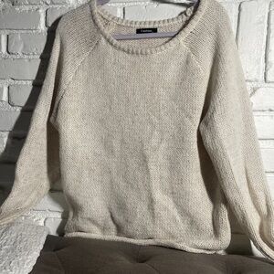 Cream Crew Neck Sweater with Ribbed Trim
